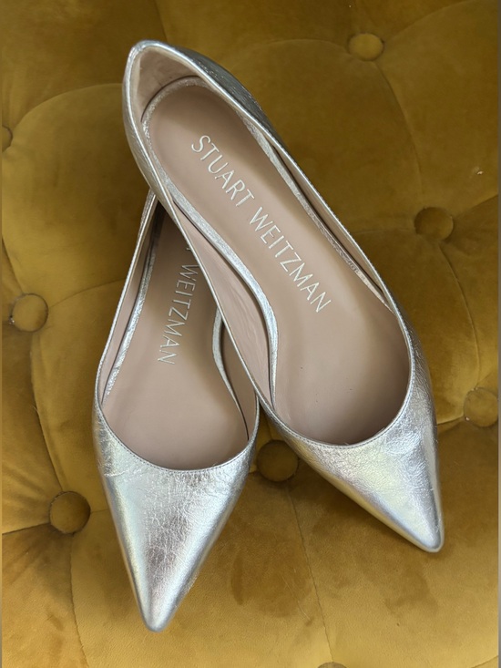 Stuart Weitzman Shoes - Stuart Weitzman Women's Silver Pointed-Toe Flats 5B